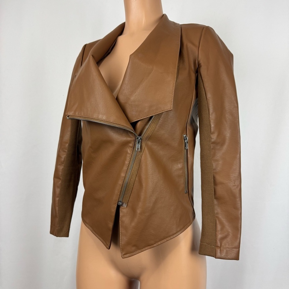 BB Dakota By Steve Madden Brown Gabrielle Asymmetrical Faux Leather Jacket XXS - Picture 2 of 12